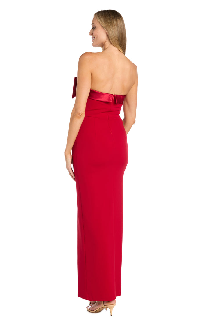 Long Fitted Dress with Satin Bow and High Slit