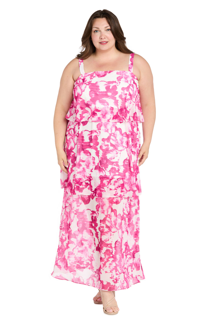 R & M Richards Plus Size Printed Sleeveless Maxi Dress - Pink/White - Size 22W R & M Richards Plus Size Printed Sleeveless Maxi Dress - Pink/White - Size 22W