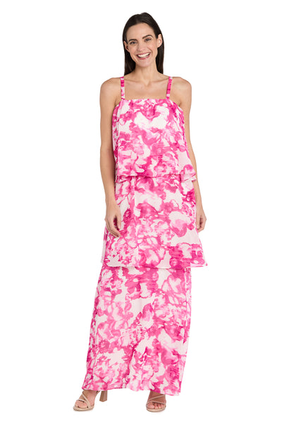 R & M Richards Women's Printed Tiered Chiffon Dress - White