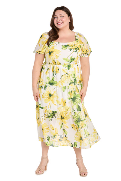 Sunflower Linen Midi Dress - Plus