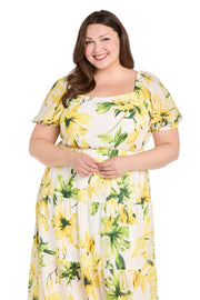 Sunflower Linen Midi Dress - Plus
