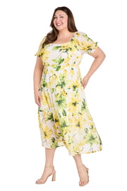 Sunflower Linen Midi Dress - Plus