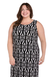 Intricate Pattern Sleeveless Knit Dress with Flipped Border Hem - Plus