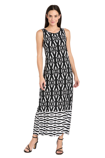 Intricate Pattern Sleeveless Knit Dress with Flipped Border Hem