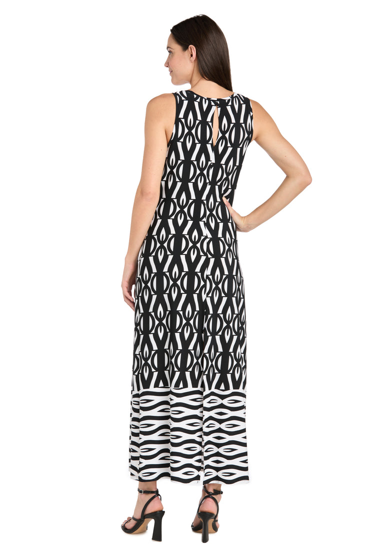 Intricate Pattern Sleeveless Knit Dress with Flipped Border Hem