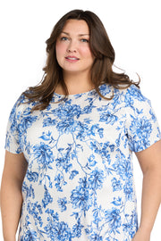 White & Blue Linen T-Shirt Dress - Plus