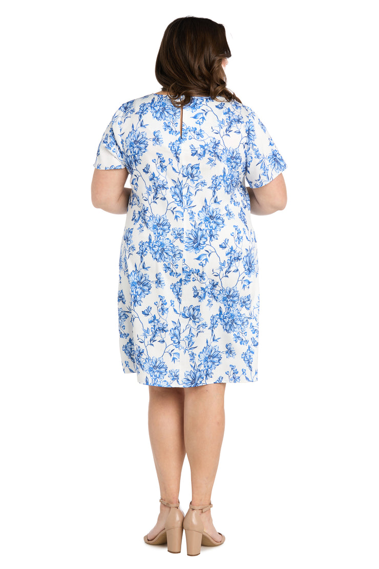 White & Blue Linen T-Shirt Dress - Plus