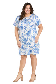 White & Blue Linen T-Shirt Dress - Plus