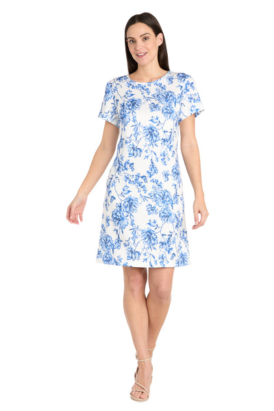White & Blue Linen T-Shirt Dress