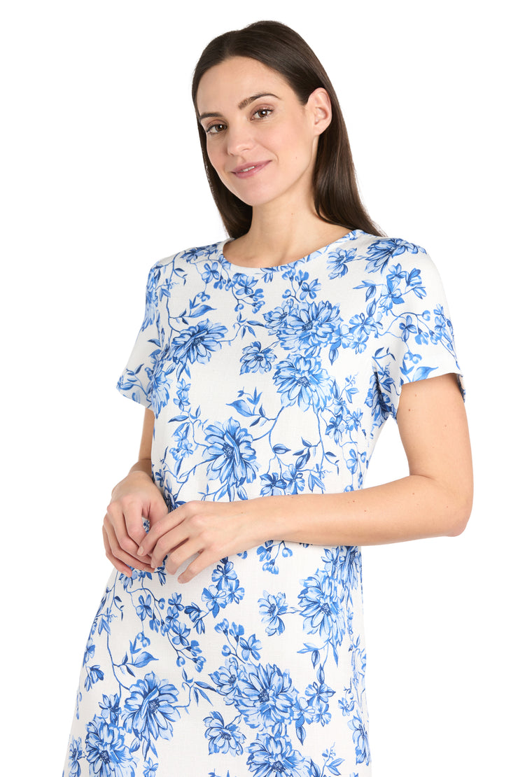 White & Blue Linen T-Shirt Dress