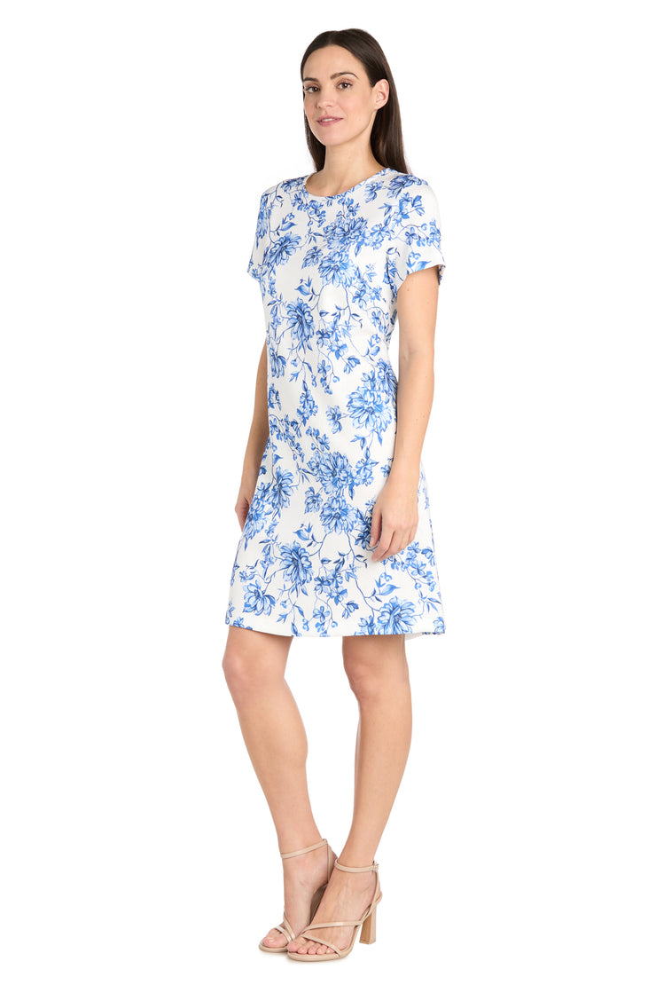 White & Blue Linen T-Shirt Dress