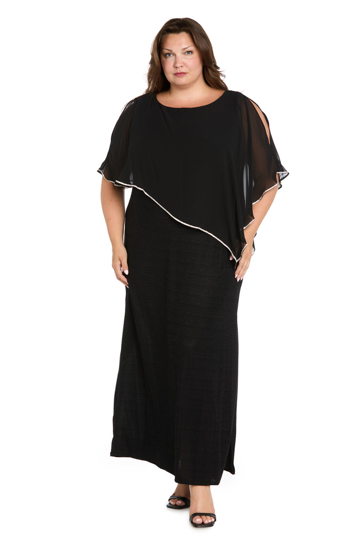 Rhinestone Poncho with Metallic Stripe Dress - Plus