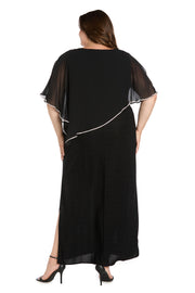 Rhinestone Poncho with Metallic Stripe Dress - Plus