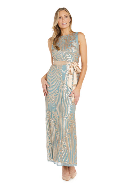 Two Tone Bare Embellished Sequin Fan Panel Dress