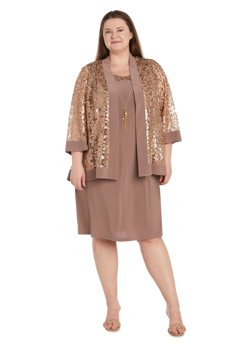 Two Piece Sequin Mesh Jacket Dress - Plus