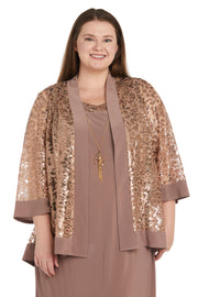 Two Piece Sequin Mesh Jacket Dress - Plus