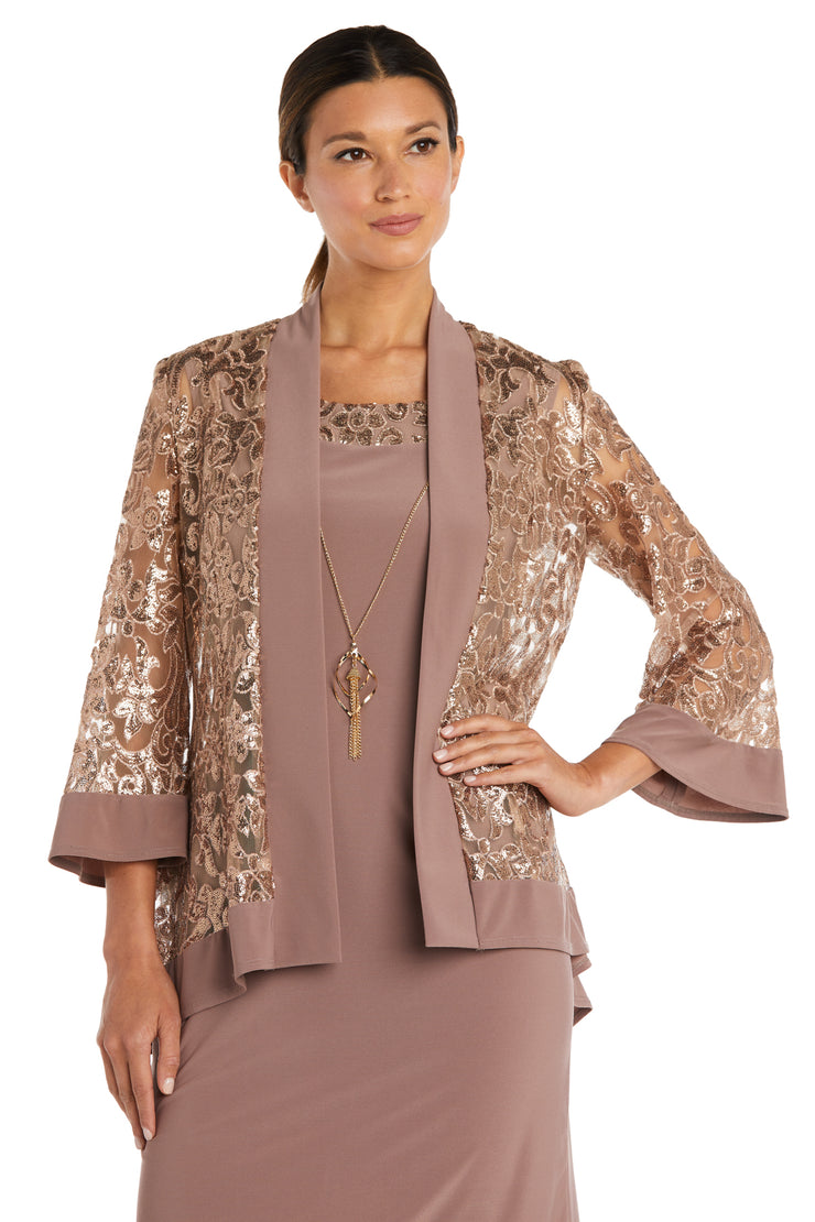 Two Piece Sequin Mesh Jacket Dress - Petite