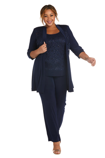 Lace and Sequin Pant Set with Matching Jacket - Plus