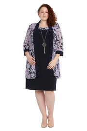 Two Piece Printed Jacket and Dress Set - Plus