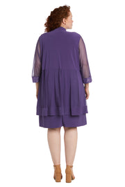 Shift Dress with Sparkling Neckline and Soft Jacket with Sheer Sleeves - Plus