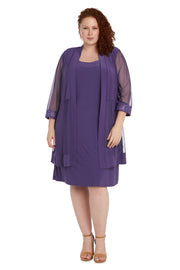 Shift Dress with Sparkling Neckline and Soft Jacket with Sheer Sleeves - Plus