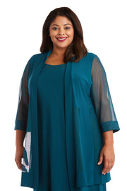 Shift Dress with Sparkling Neckline and Soft Jacket with Sheer Sleeves ...