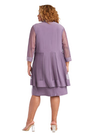 Shift Dress with Sparkling Neckline and Soft Jacket with Sheer Sleeves - Plus