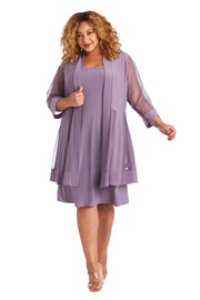 Shift Dress with Sparkling Neckline and Soft Jacket with Sheer Sleeves - Plus