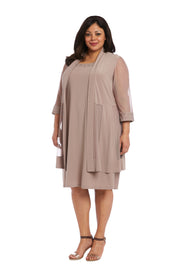 Shift Dress with Sparkling Neckline and Soft Jacket with Sheer Sleeves - Plus