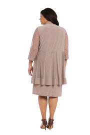 Shift Dress with Sparkling Neckline and Soft Jacket with Sheer Sleeves - Plus