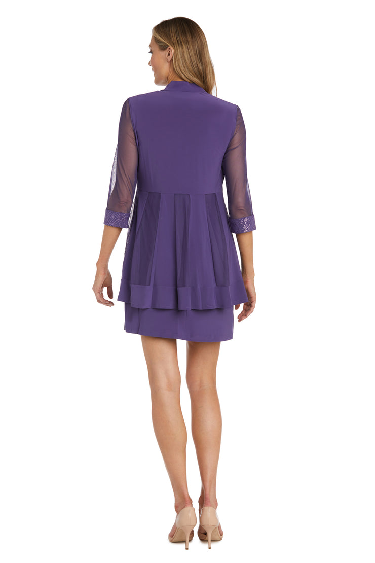 Shift Dress with Sparkling Neckline and Soft Jacket with Sheer Sleeves