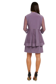 Shift Dress with Sparkling Neckline and Soft Jacket with Sheer Sleeves