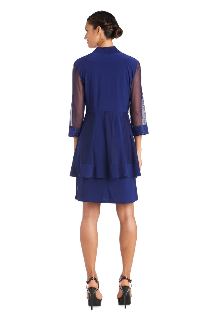 Shift Dress with Sparkling Neckline and Soft Jacket with Sheer Sleeves