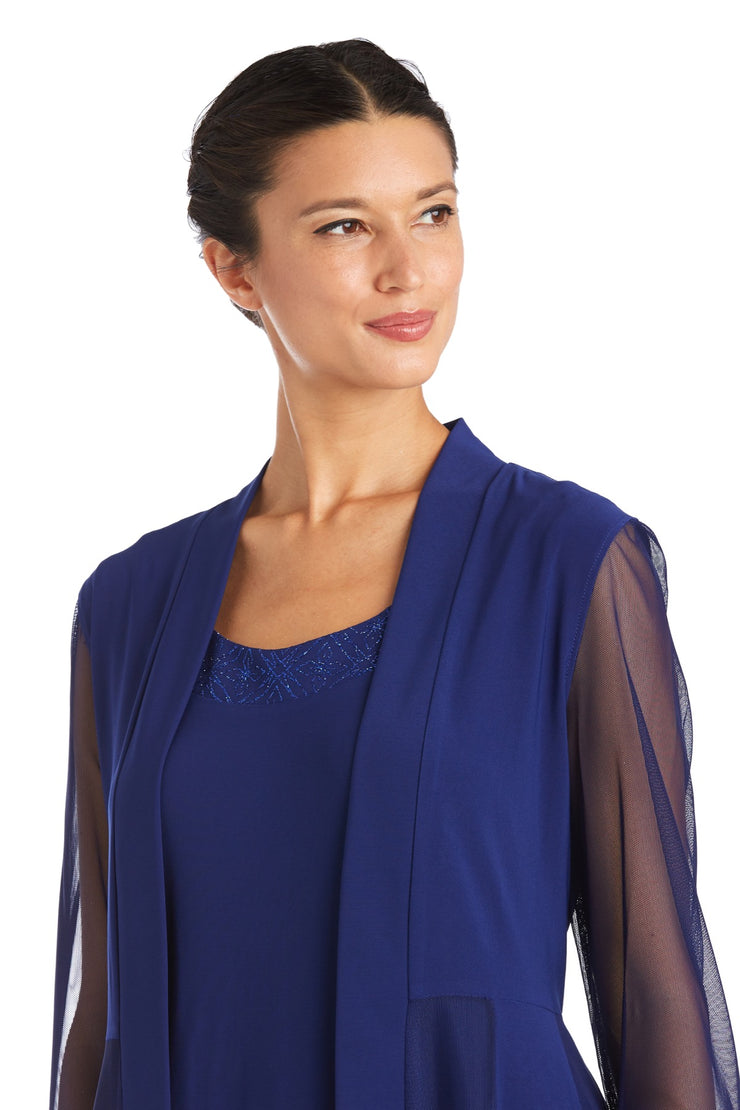 Shift Dress with Sparkling Neckline and Soft Jacket with Sheer Sleeves