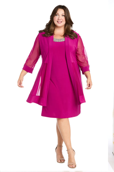 Jacket Dress With Beaded Neckline and Soft Jacket - Plus