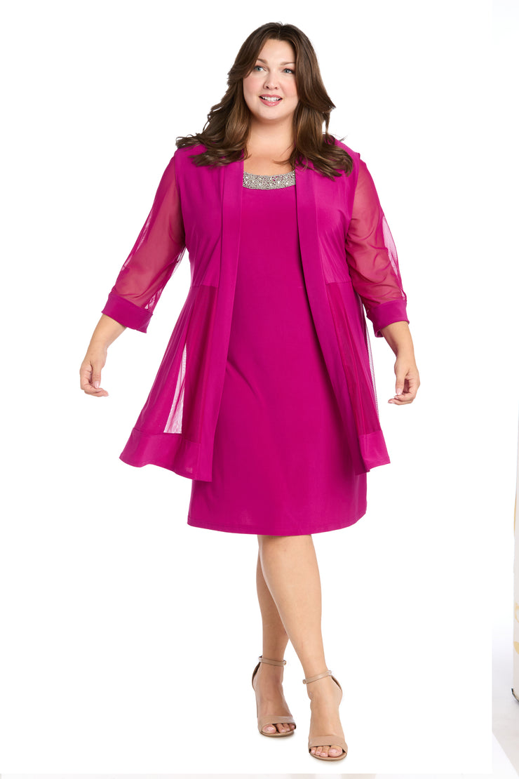 Jacket Dress With Beaded Neckline and Soft Jacket - Plus