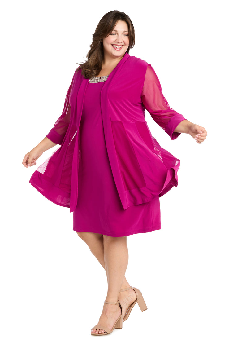 Jacket Dress With Beaded Neckline and Soft Jacket - Plus