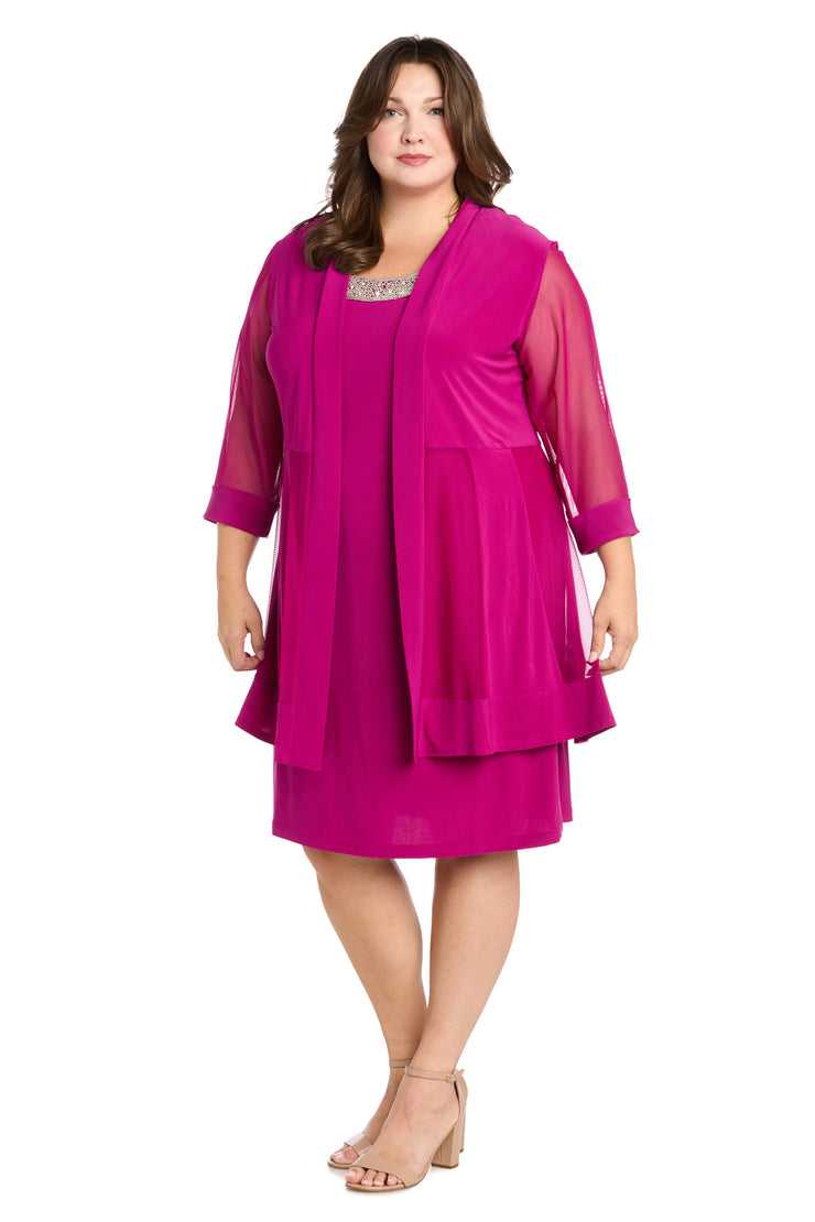 Jacket Dress With Beaded Neckline and Soft Jacket - Plus