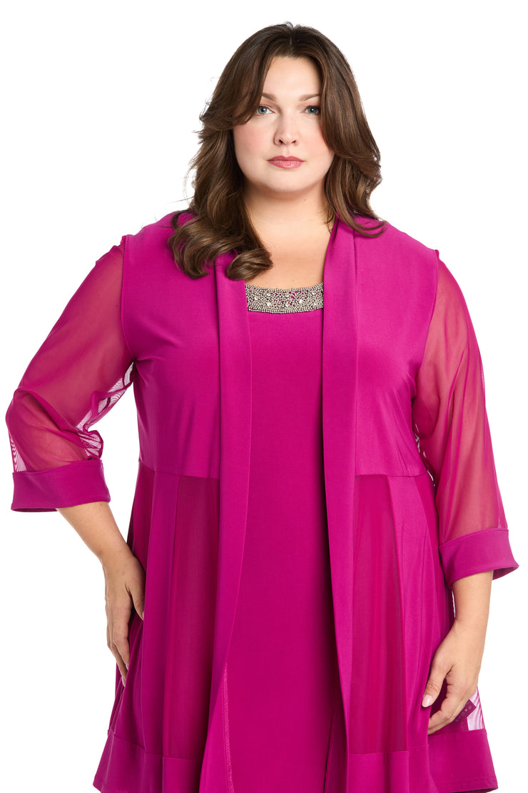 Jacket Dress With Beaded Neckline and Soft Jacket - Plus