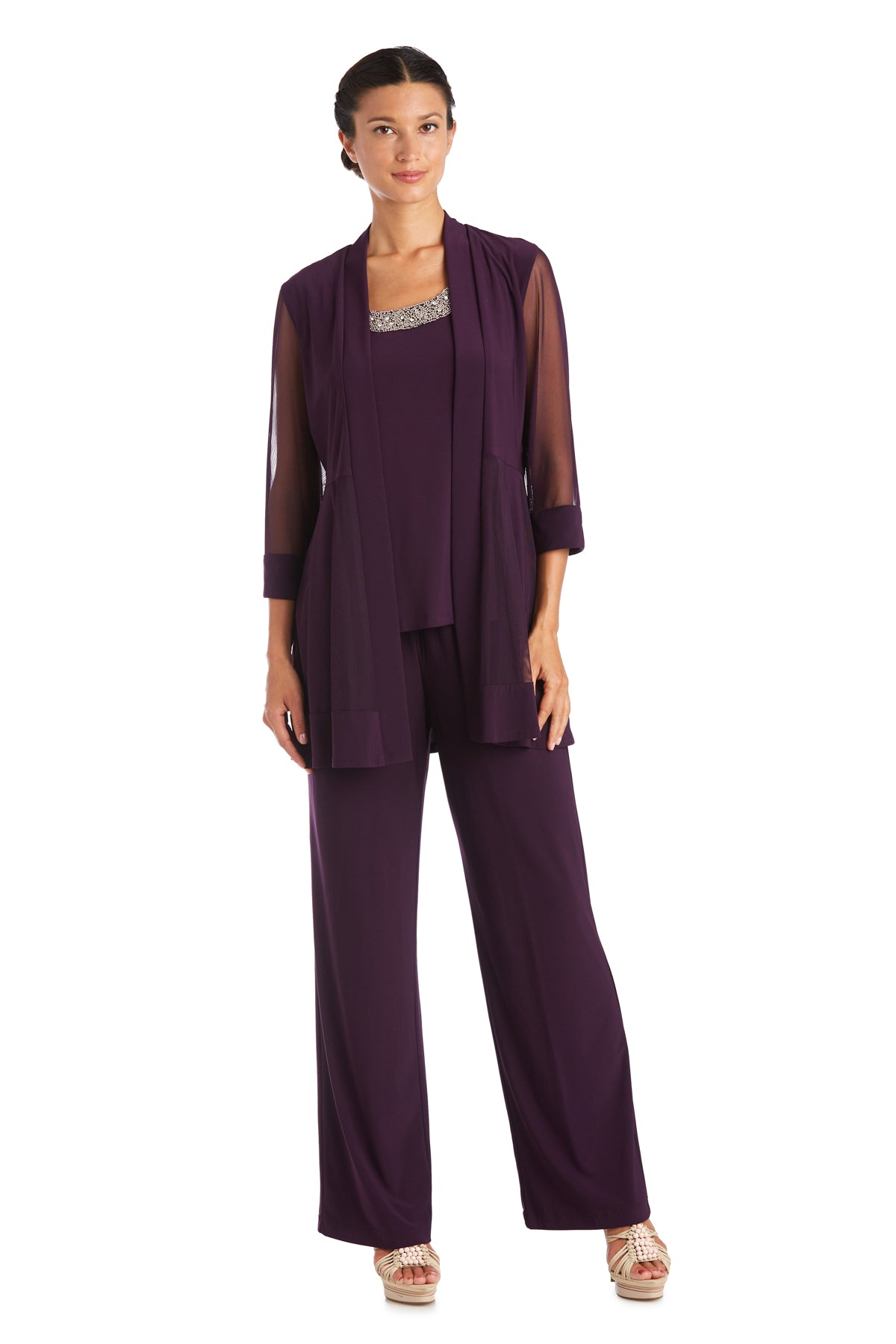 Three Piece Pant Suit with Sheer Inserts, Beading and Diamante - Petit ...