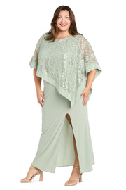 Sleeveless Maxi Dress Covered with a Sheer Lace Sequined Poncho - Plus