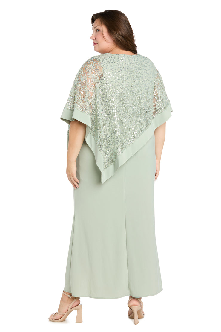 Sleeveless Maxi Dress Covered with a Sheer Lace Sequined Poncho - Plus