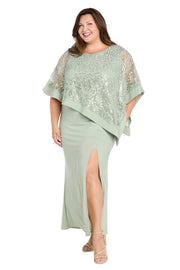 Sleeveless Maxi Dress Covered with a Sheer Lace Sequined Poncho - Plus