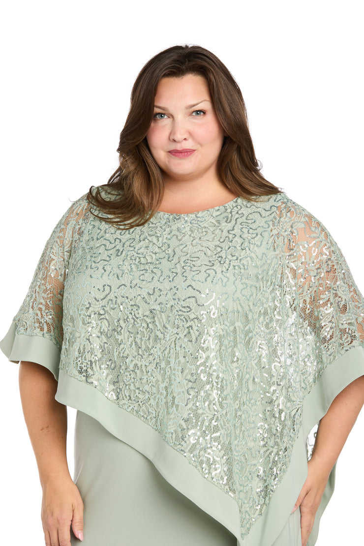Sleeveless Maxi Dress Covered with a Sheer Lace Sequined Poncho - Plus