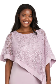 Sleeveless Maxi Dress Covered with a Sheer Lace Sequined Poncho