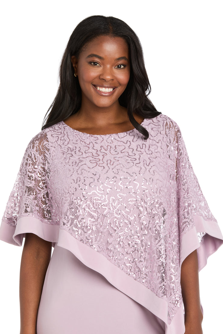 Sleeveless Maxi Dress Covered with a Sheer Lace Sequined Poncho