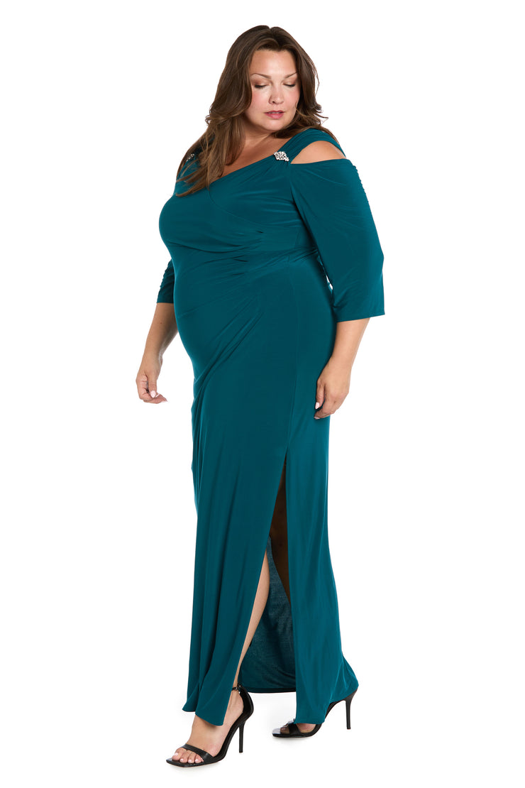 Column Evening Gown with Off the Shoulder Cutouts - Plus