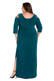 Column Evening Gown with Off the Shoulder Cutouts - Plus