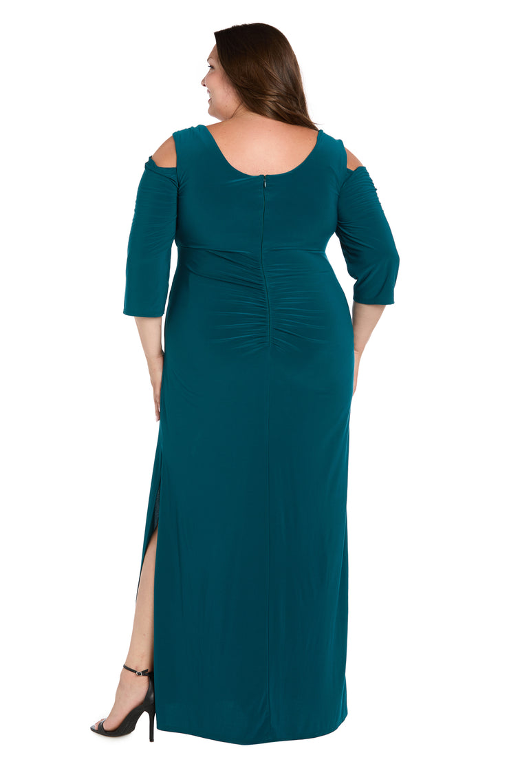 Column Evening Gown with Off the Shoulder Cutouts - Plus