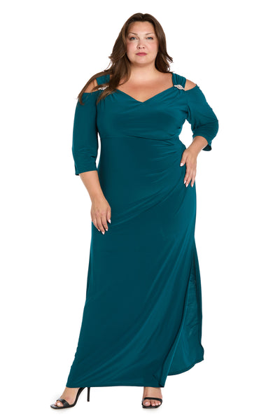 Column Evening Gown with Off the Shoulder Cutouts - Plus